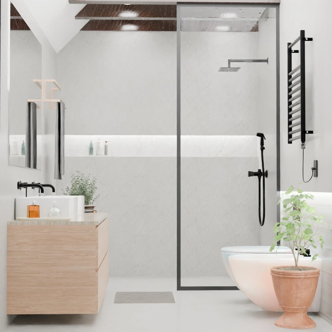 Banheiro moderno com Aquecedor de Toalhas Callore